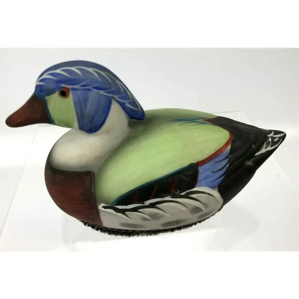 Jasco Mallard Duck Porcelain Lint Remover Brush 1980's Collectible Hand Panted